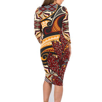 Vintage Samoa Siapo Family Matching Long Sleeve Bodycon Dress and Hawaiian Shirt With Teuila Torch Ginger LT9 - Polynesian Pride