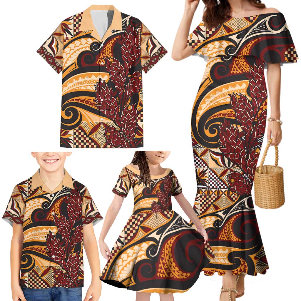 Vintage Samoa Siapo Family Matching Mermaid Dress and Hawaiian Shirt With Teuila Torch Ginger LT9 - Polynesian Pride