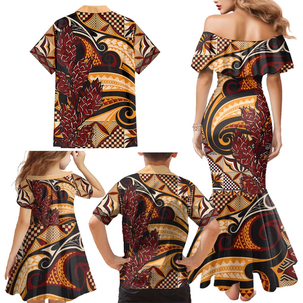 Vintage Samoa Siapo Family Matching Mermaid Dress and Hawaiian Shirt With Teuila Torch Ginger LT9 - Polynesian Pride