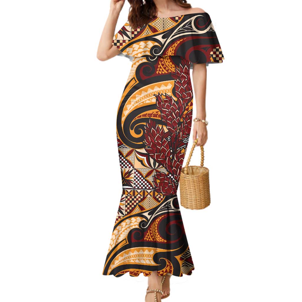 Vintage Samoa Siapo Family Matching Mermaid Dress and Hawaiian Shirt With Teuila Torch Ginger LT9 Mom's Dress Art - Polynesian Pride