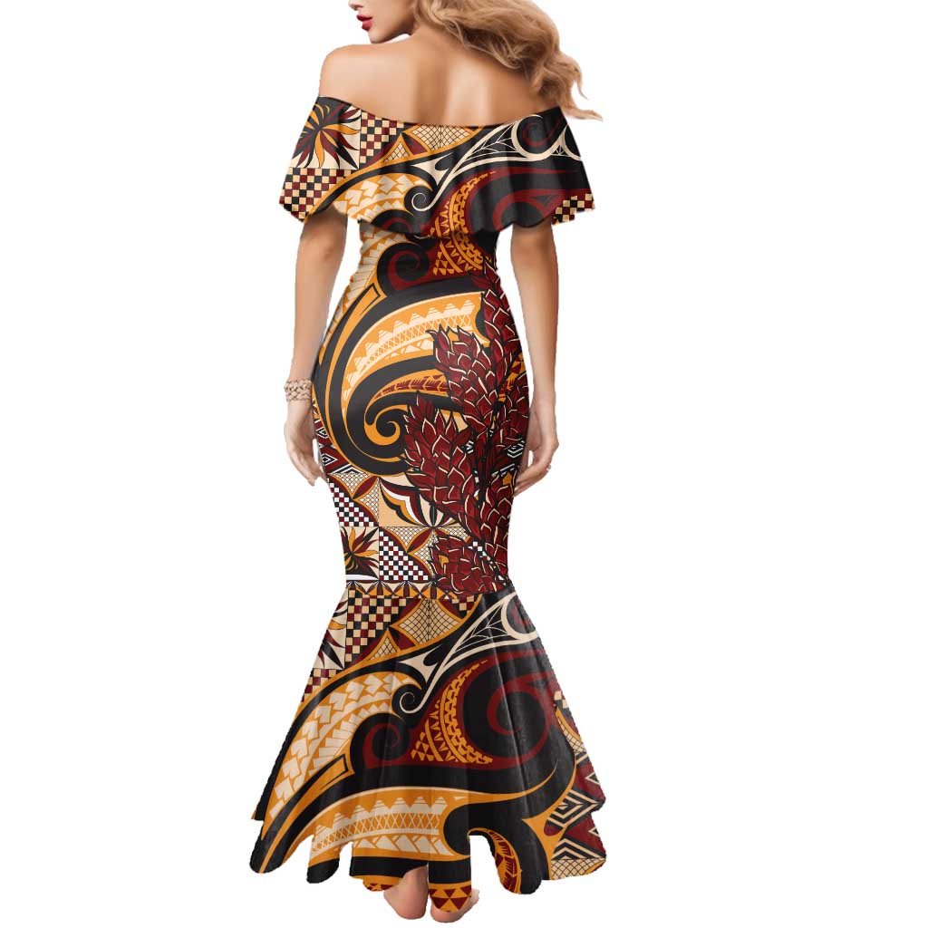 Vintage Samoa Siapo Family Matching Mermaid Dress and Hawaiian Shirt With Teuila Torch Ginger LT9 - Polynesian Pride