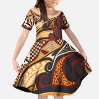 Vintage Samoa Siapo Family Matching Off The Shoulder Long Sleeve Dress and Hawaiian Shirt With Teuila Torch Ginger LT9 Daughter's Dress Art - Polynesian Pride