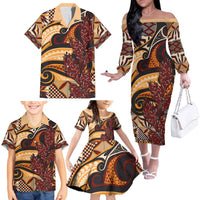 Vintage Samoa Siapo Family Matching Off The Shoulder Long Sleeve Dress and Hawaiian Shirt With Teuila Torch Ginger LT9 - Polynesian Pride