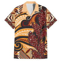 Vintage Samoa Siapo Family Matching Off The Shoulder Long Sleeve Dress and Hawaiian Shirt With Teuila Torch Ginger LT9 Dad's Shirt - Short Sleeve Art - Polynesian Pride