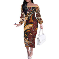 Vintage Samoa Siapo Family Matching Off The Shoulder Long Sleeve Dress and Hawaiian Shirt With Teuila Torch Ginger LT9 Mom's Dress Art - Polynesian Pride