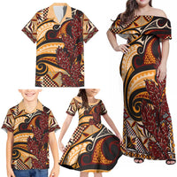 Vintage Samoa Siapo Family Matching Off Shoulder Maxi Dress and Hawaiian Shirt With Teuila Torch Ginger LT9 - Polynesian Pride