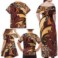 Vintage Samoa Siapo Family Matching Off Shoulder Maxi Dress and Hawaiian Shirt With Teuila Torch Ginger LT9 - Polynesian Pride