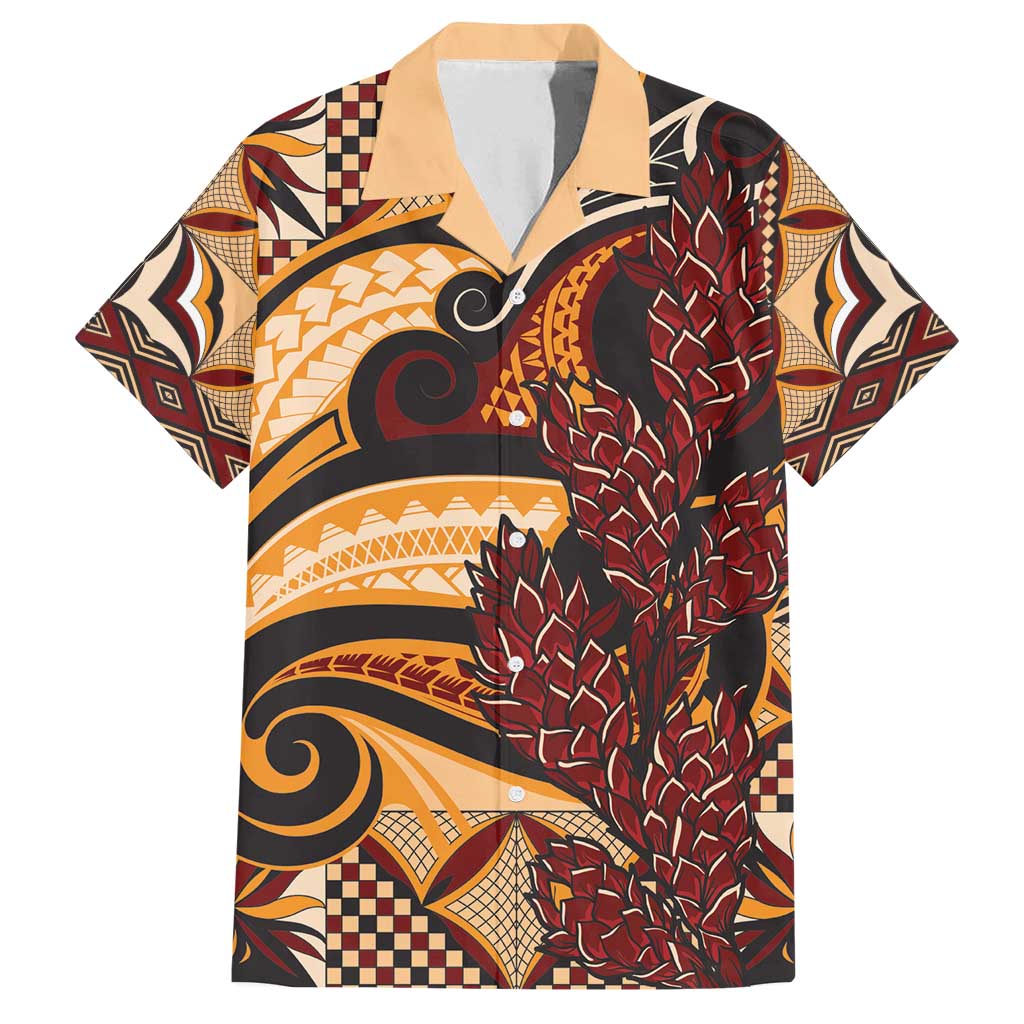Vintage Samoa Siapo Family Matching Off Shoulder Maxi Dress and Hawaiian Shirt With Teuila Torch Ginger LT9 Dad's Shirt - Short Sleeve Art - Polynesian Pride