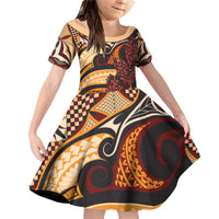 Vintage Samoa Siapo Family Matching Off Shoulder Short Dress and Hawaiian Shirt With Teuila Torch Ginger LT9 Daughter's Dress Art - Polynesian Pride