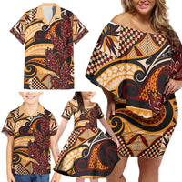 Vintage Samoa Siapo Family Matching Off Shoulder Short Dress and Hawaiian Shirt With Teuila Torch Ginger LT9 - Polynesian Pride