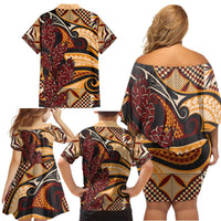 Vintage Samoa Siapo Family Matching Off Shoulder Short Dress and Hawaiian Shirt With Teuila Torch Ginger LT9 - Polynesian Pride