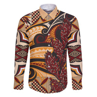 Vintage Samoa Siapo Family Matching Off Shoulder Short Dress and Hawaiian Shirt With Teuila Torch Ginger LT9 Dad's Shirt - Long Sleeve Art - Polynesian Pride