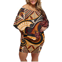 Vintage Samoa Siapo Family Matching Off Shoulder Short Dress and Hawaiian Shirt With Teuila Torch Ginger LT9 Mom's Dress Art - Polynesian Pride