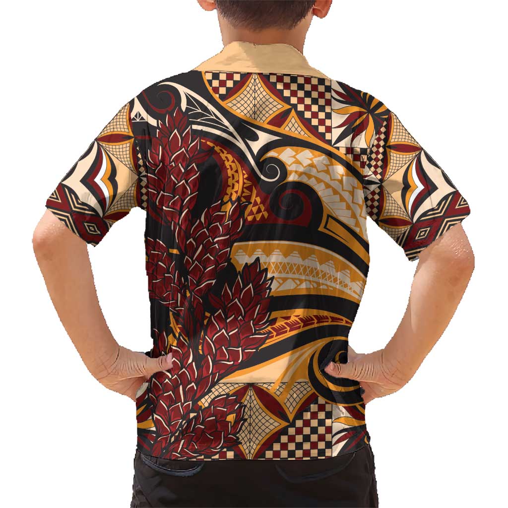 Vintage Samoa Siapo Family Matching Short Sleeve Bodycon Dress and Hawaiian Shirt With Teuila Torch Ginger LT9 - Polynesian Pride