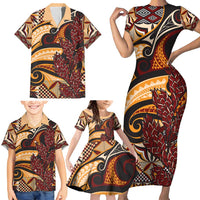 Vintage Samoa Siapo Family Matching Short Sleeve Bodycon Dress and Hawaiian Shirt With Teuila Torch Ginger LT9 - Polynesian Pride