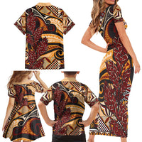 Vintage Samoa Siapo Family Matching Short Sleeve Bodycon Dress and Hawaiian Shirt With Teuila Torch Ginger LT9 - Polynesian Pride