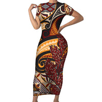 Vintage Samoa Siapo Family Matching Short Sleeve Bodycon Dress and Hawaiian Shirt With Teuila Torch Ginger LT9 Mom's Dress Art - Polynesian Pride