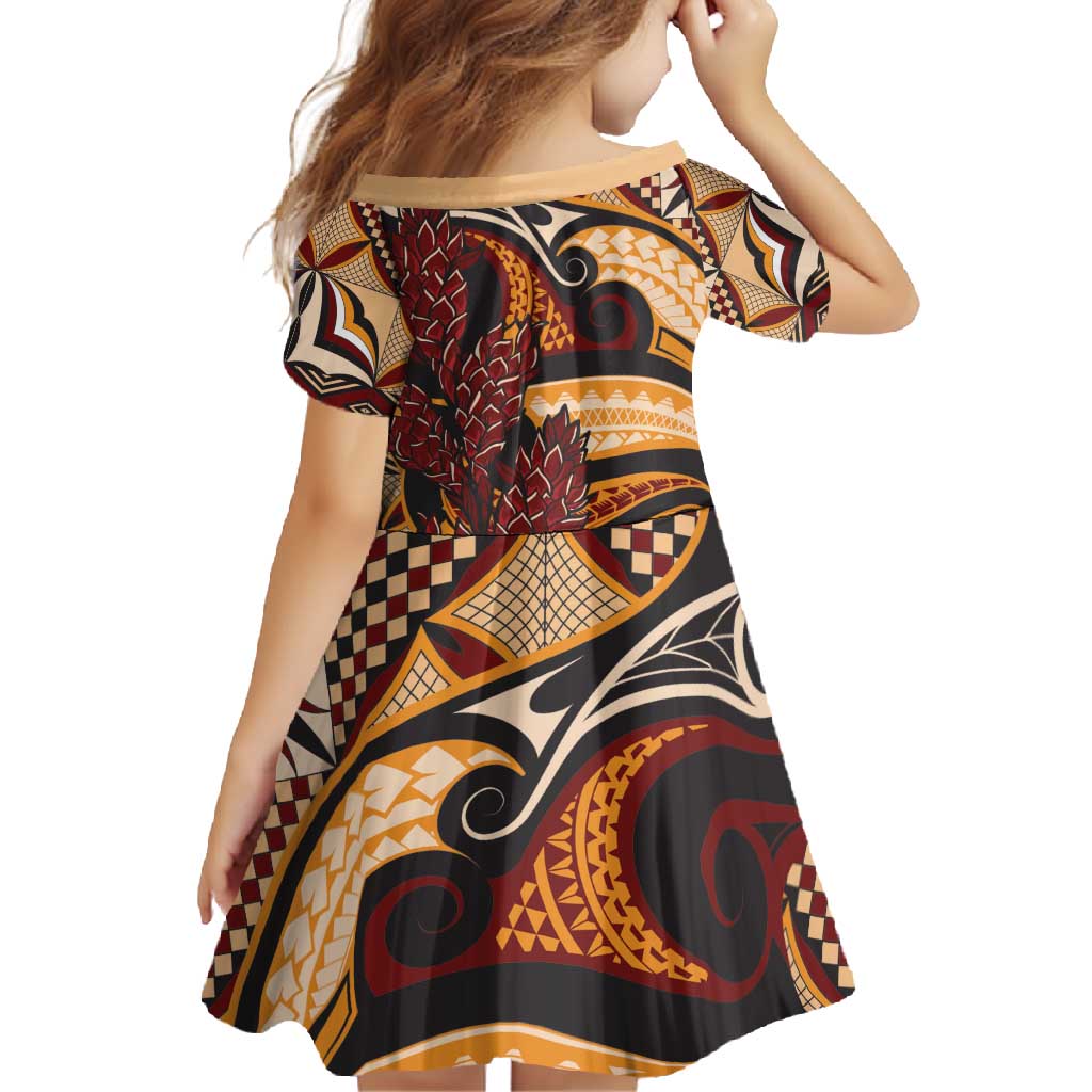 Vintage Samoa Siapo Family Matching Summer Maxi Dress and Hawaiian Shirt With Teuila Torch Ginger LT9 - Polynesian Pride