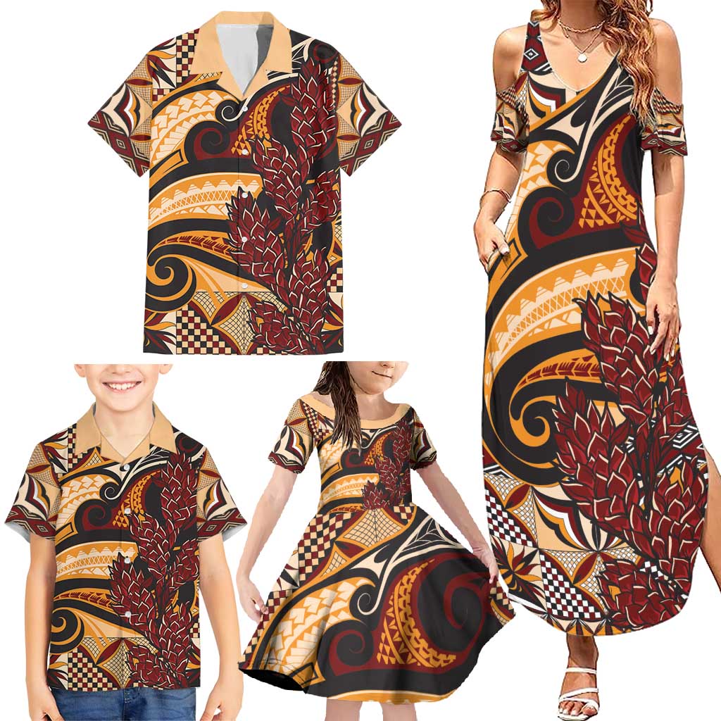 Vintage Samoa Siapo Family Matching Summer Maxi Dress and Hawaiian Shirt With Teuila Torch Ginger LT9 - Polynesian Pride