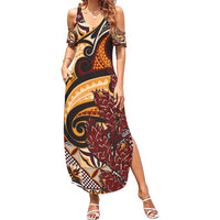 Vintage Samoa Siapo Family Matching Summer Maxi Dress and Hawaiian Shirt With Teuila Torch Ginger LT9 Mom's Dress Art - Polynesian Pride
