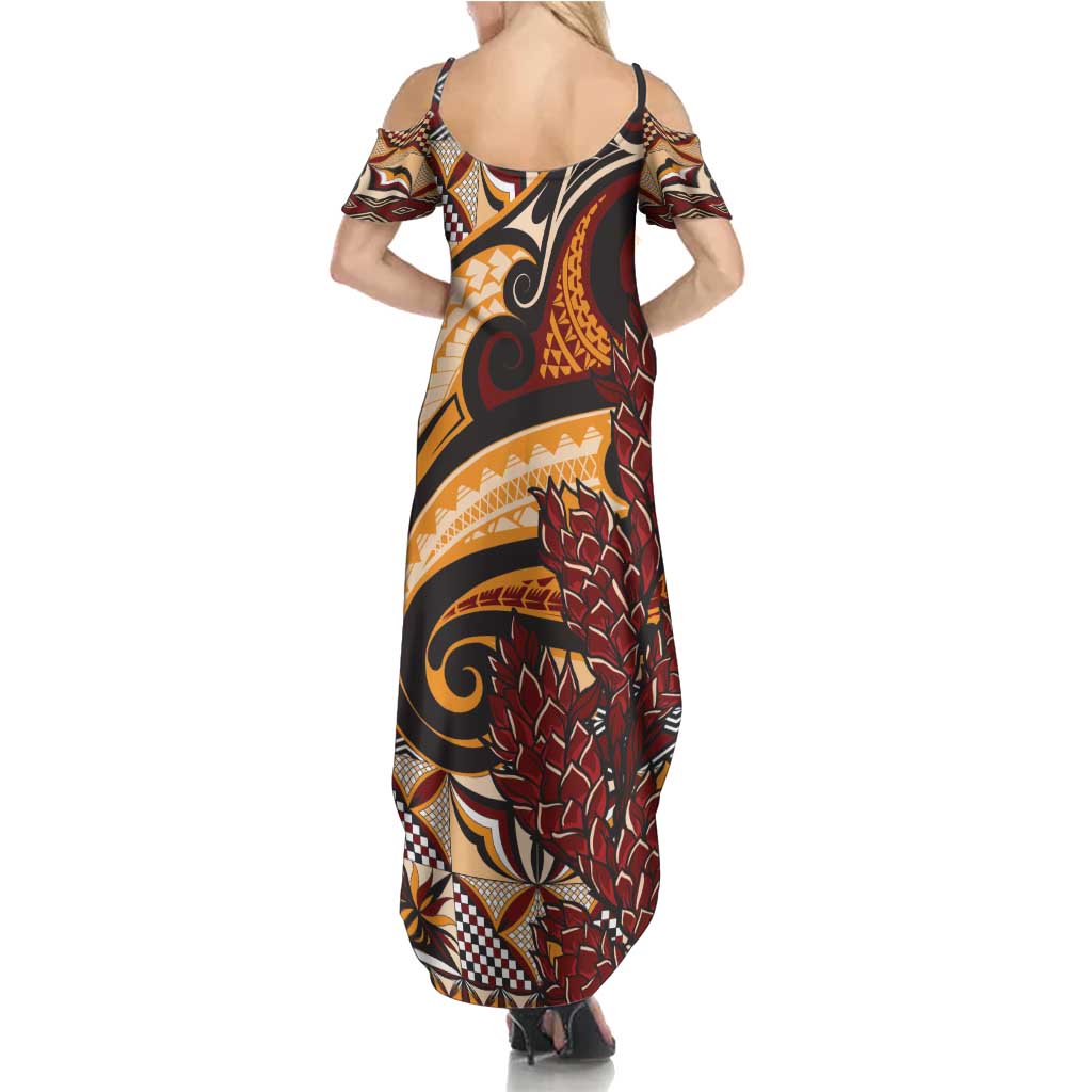 Vintage Samoa Siapo Family Matching Summer Maxi Dress and Hawaiian Shirt With Teuila Torch Ginger LT9 - Polynesian Pride