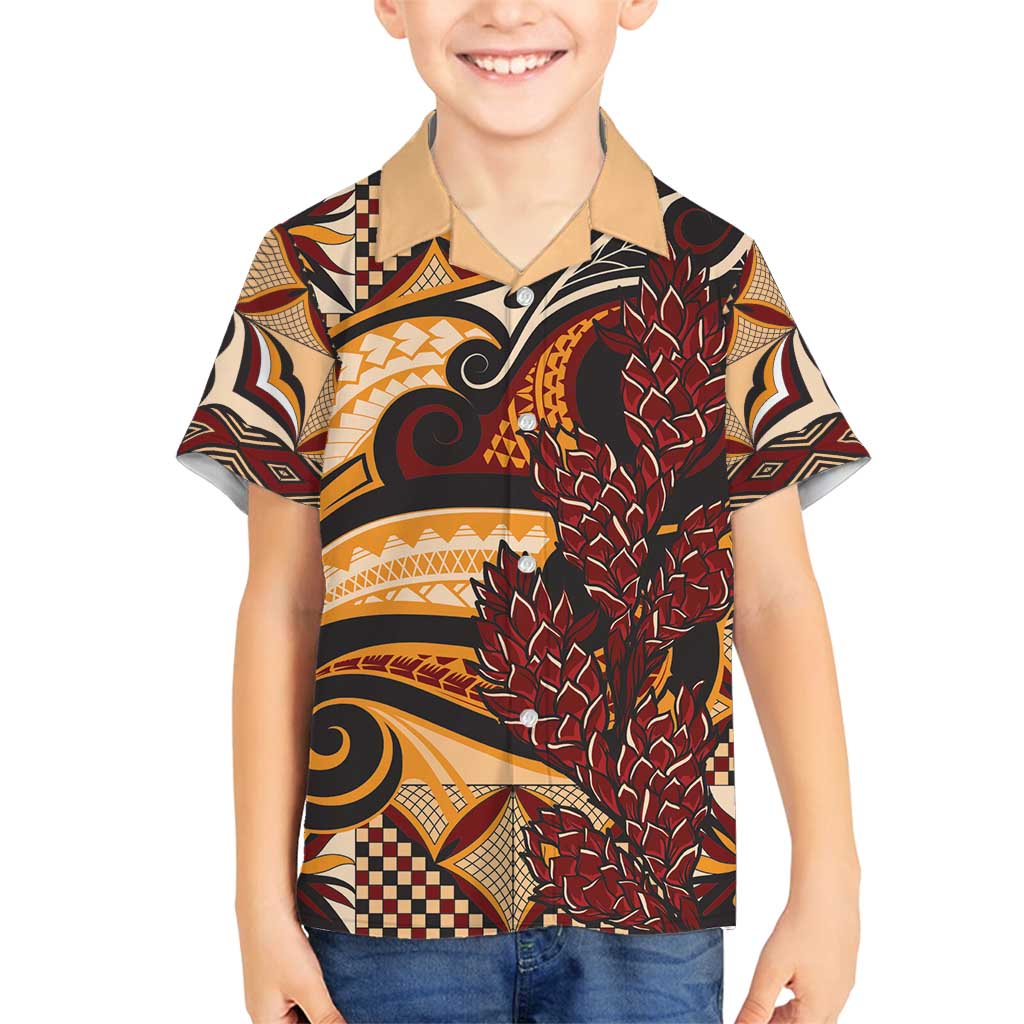 Vintage Samoa Siapo Family Matching Summer Maxi Dress and Hawaiian Shirt With Teuila Torch Ginger LT9 Son's Shirt Art - Polynesian Pride