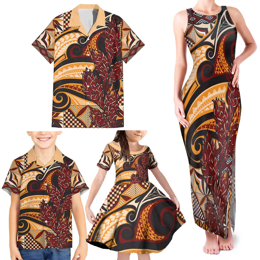 Vintage Samoa Siapo Family Matching Tank Maxi Dress and Hawaiian Shirt With Teuila Torch Ginger LT9 - Polynesian Pride