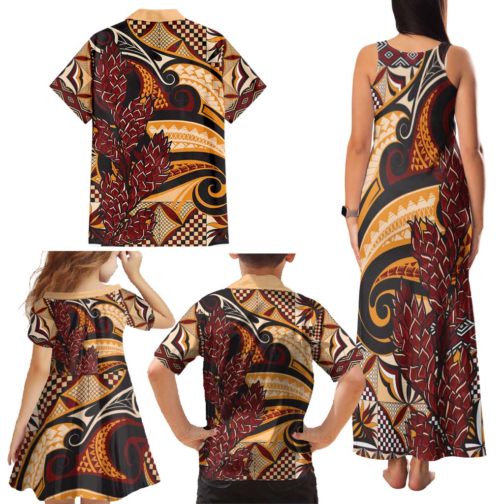 Vintage Samoa Siapo Family Matching Tank Maxi Dress and Hawaiian Shirt With Teuila Torch Ginger LT9 - Polynesian Pride