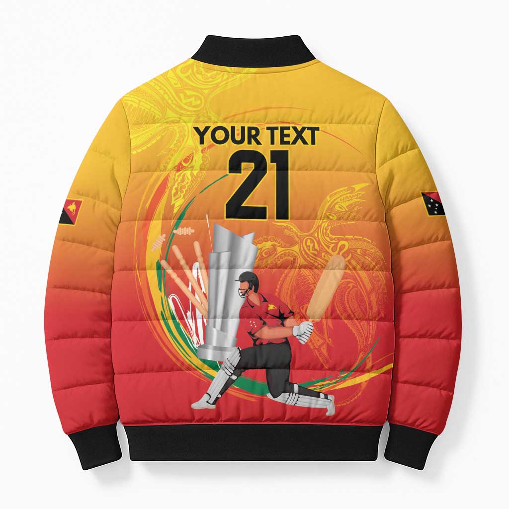 Custom Cricket PNG East Asia-Pacific Bomber Puffer Jacket Papua New Guinea Rise to Power - Polynesian Pride