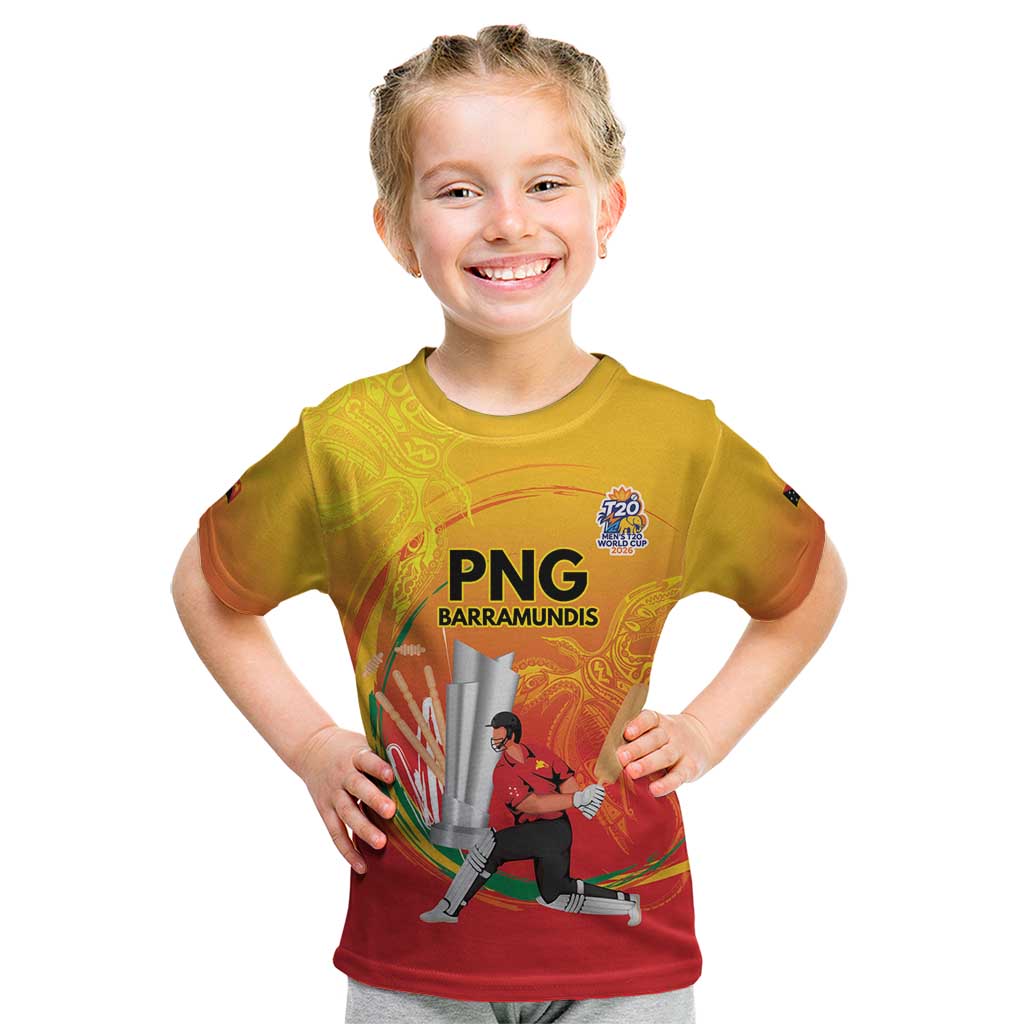 Custom Cricket PNG East Asia-Pacific Kid T Shirt Papua New Guinea Rise to Power LT9 Gold - Polynesian Pride