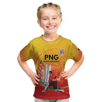 Custom Cricket PNG East Asia-Pacific Kid T Shirt Papua New Guinea Rise to Power LT9 Gold - Polynesian Pride