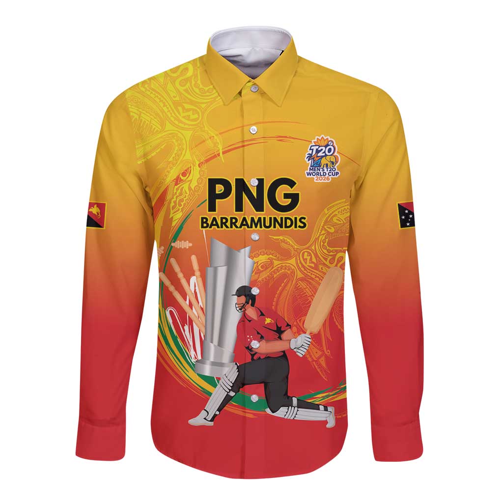 Custom Cricket PNG East Asia-Pacific Long Sleeve Button Shirt Papua New Guinea Rise to Power LT9 Unisex Gold - Polynesian Pride
