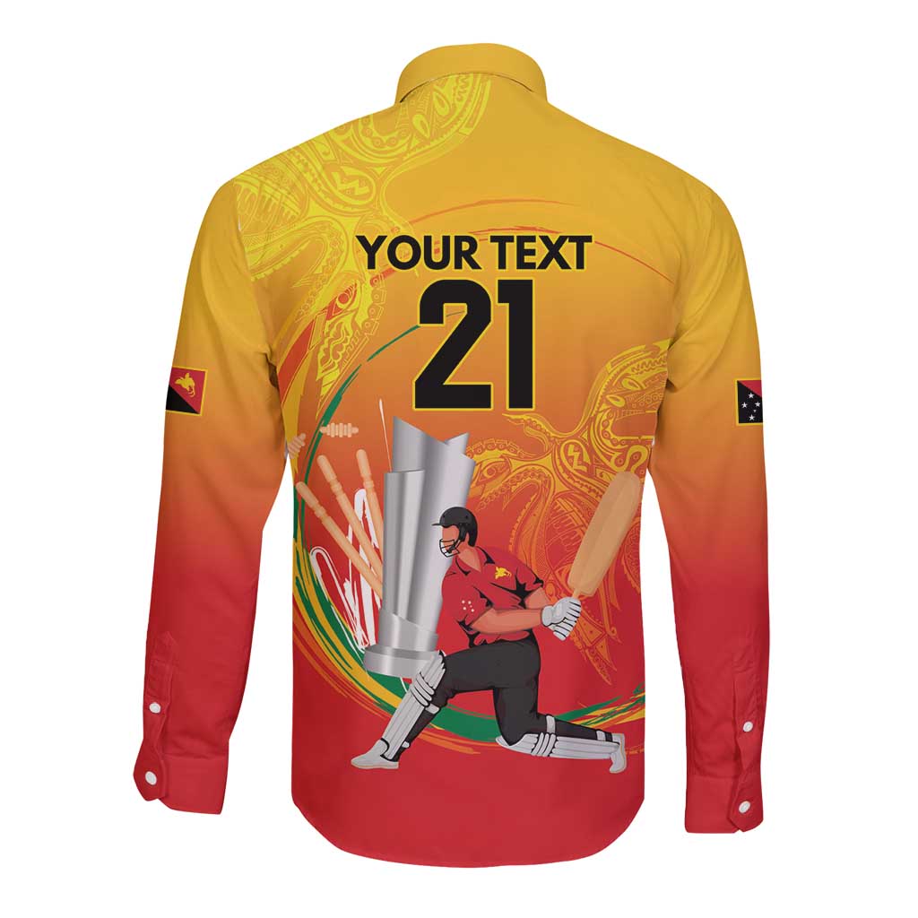 Custom Cricket PNG East Asia-Pacific Long Sleeve Button Shirt Papua New Guinea Rise to Power LT9 - Polynesian Pride