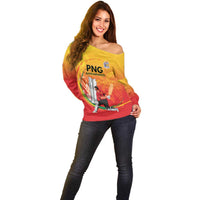 Custom Cricket PNG East Asia-Pacific Off Shoulder Sweater Papua New Guinea Rise to Power LT9 - Polynesian Pride