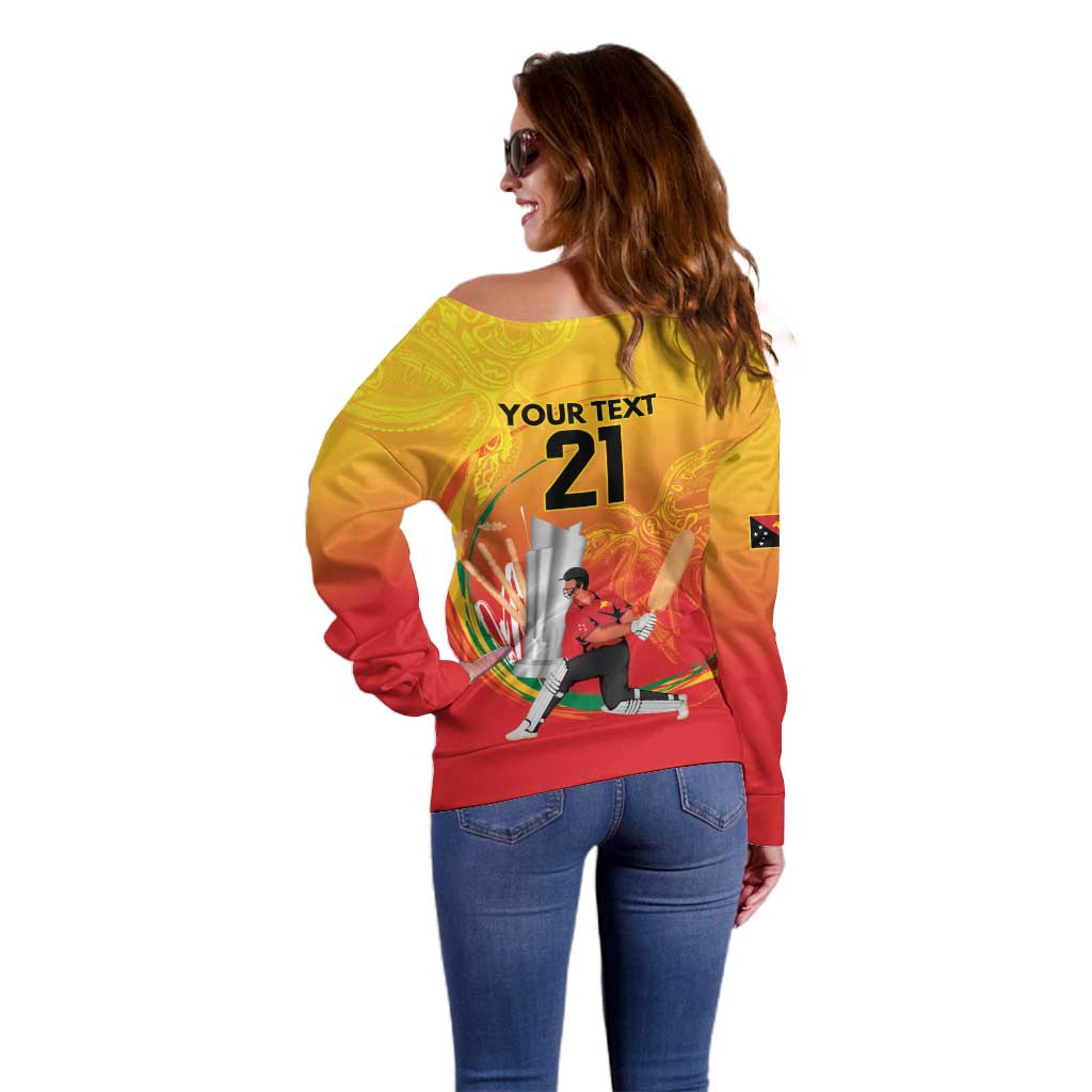 Custom Cricket PNG East Asia-Pacific Off Shoulder Sweater Papua New Guinea Rise to Power LT9 - Polynesian Pride