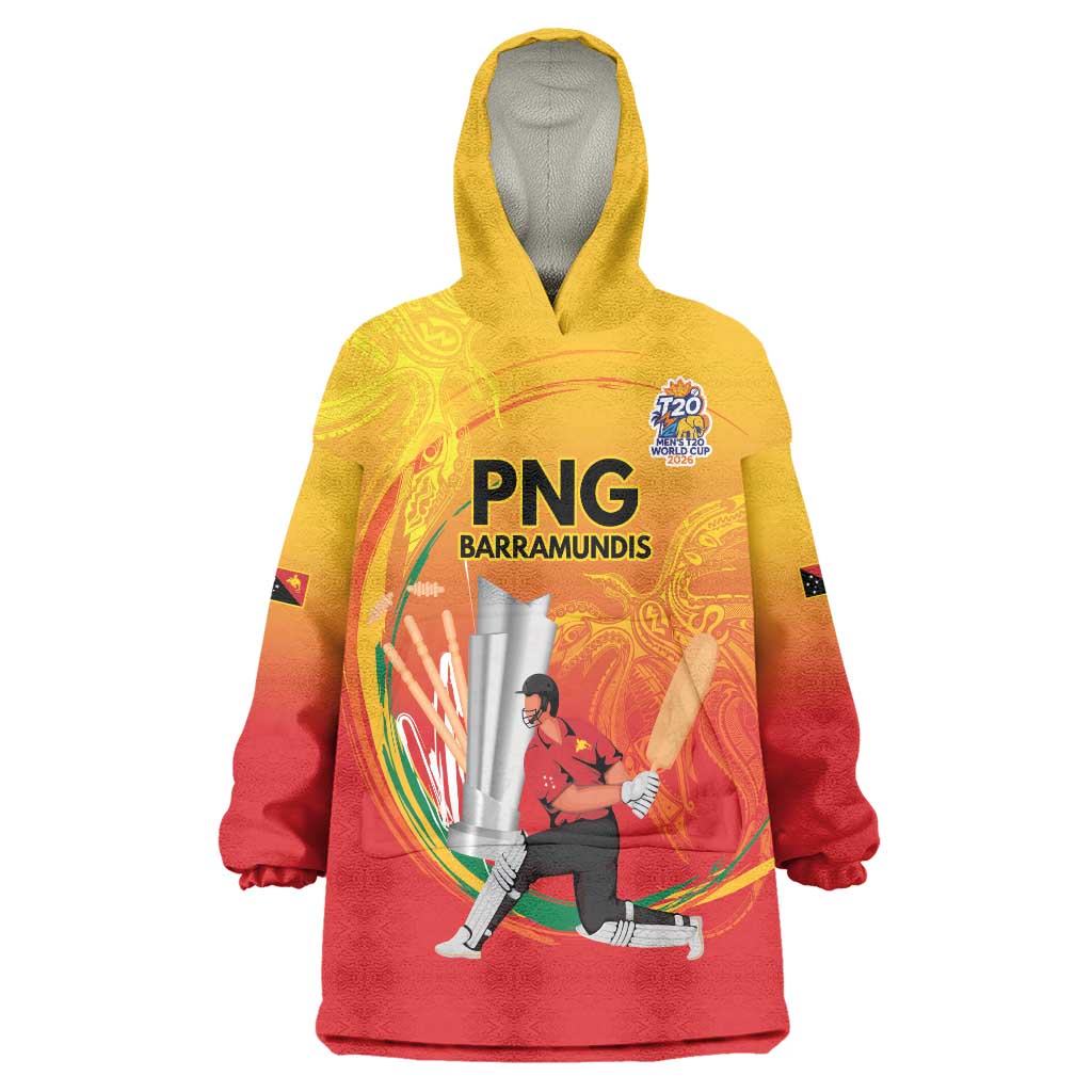 Custom Cricket PNG East Asia-Pacific Wearable Blanket Hoodie Papua New Guinea Rise to Power LT9 One Size Gold - Polynesian Pride