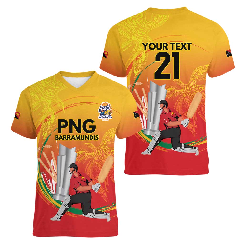 Custom Cricket PNG East Asia-Pacific Women V-Neck T-Shirt Papua New Guinea Rise to Power LT9 - Polynesian Pride