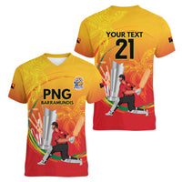 Custom Cricket PNG East Asia-Pacific Women V-Neck T-Shirt Papua New Guinea Rise to Power LT9 - Polynesian Pride
