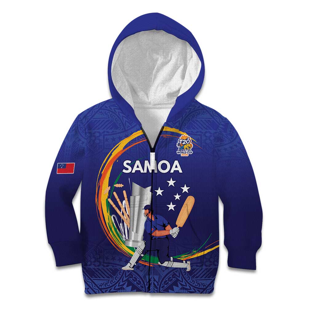 Custom Cricket Samoa East Asia-Pacific Kid Hoodie Samoa Storming the Limits LT9 Zip Hoodie Blue - Polynesian Pride