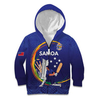 Custom Cricket Samoa East Asia-Pacific Kid Hoodie Samoa Storming the Limits LT9 Zip Hoodie Blue - Polynesian Pride