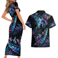 Polynesia Ribbon Butterflies Couples Matching Short Sleeve Bodycon Dress and Hawaiian Shirt Silver Fern Breast Cancer With Papua Shell Pattern LT9 - Polynesian Pride