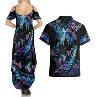 Polynesia Ribbon Butterflies Couples Matching Summer Maxi Dress and Hawaiian Shirt Silver Fern Breast Cancer With Papua Shell Pattern LT9 - Polynesian Pride