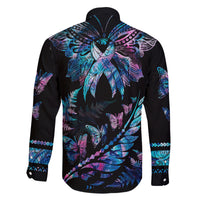 Polynesia Ribbon Butterflies Family Matching Off Shoulder Maxi Dress and Hawaiian Shirt Silver Fern Breast Cancer With Papua Shell Pattern LT9 - Polynesian Pride
