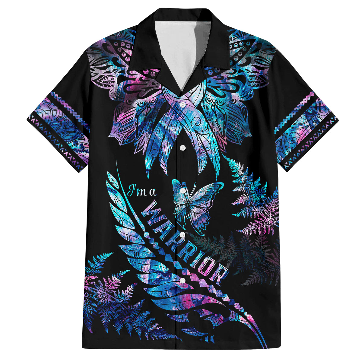 Polynesia Ribbon Butterflies Family Matching Off Shoulder Maxi Dress and Hawaiian Shirt Silver Fern Breast Cancer With Papua Shell Pattern LT9 Mom's Dress Black - Polynesian Pride