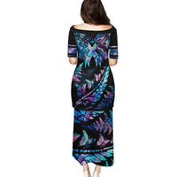 Polynesia Ribbon Butterflies Family Matching Puletasi Dress and Hawaiian Shirt Silver Fern Breast Cancer With Papua Shell Pattern LT9 - Polynesian Pride