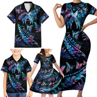 Polynesia Ribbon Butterflies Family Matching Short Sleeve Bodycon Dress and Hawaiian Shirt Silver Fern Breast Cancer With Papua Shell Pattern LT9 - Polynesian Pride