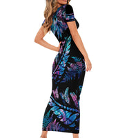 Polynesia Ribbon Butterflies Family Matching Short Sleeve Bodycon Dress and Hawaiian Shirt Silver Fern Breast Cancer With Papua Shell Pattern LT9 - Polynesian Pride