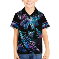 Polynesia Ribbon Butterflies Family Matching Summer Maxi Dress and Hawaiian Shirt Silver Fern Breast Cancer With Papua Shell Pattern LT9 Son's Shirt Black - Polynesian Pride