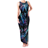 Polynesia Ribbon Butterflies Family Matching Tank Maxi Dress and Hawaiian Shirt Silver Fern Breast Cancer With Papua Shell Pattern LT9 Mom's Dress Black - Polynesian Pride