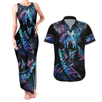 Personalised Polynesia Ribbon Butterflies Couples Matching Tank Maxi Dress and Hawaiian Shirt Silver Fern Breast Cancer With Papua Shell Pattern LT9 Black - Polynesian Pride